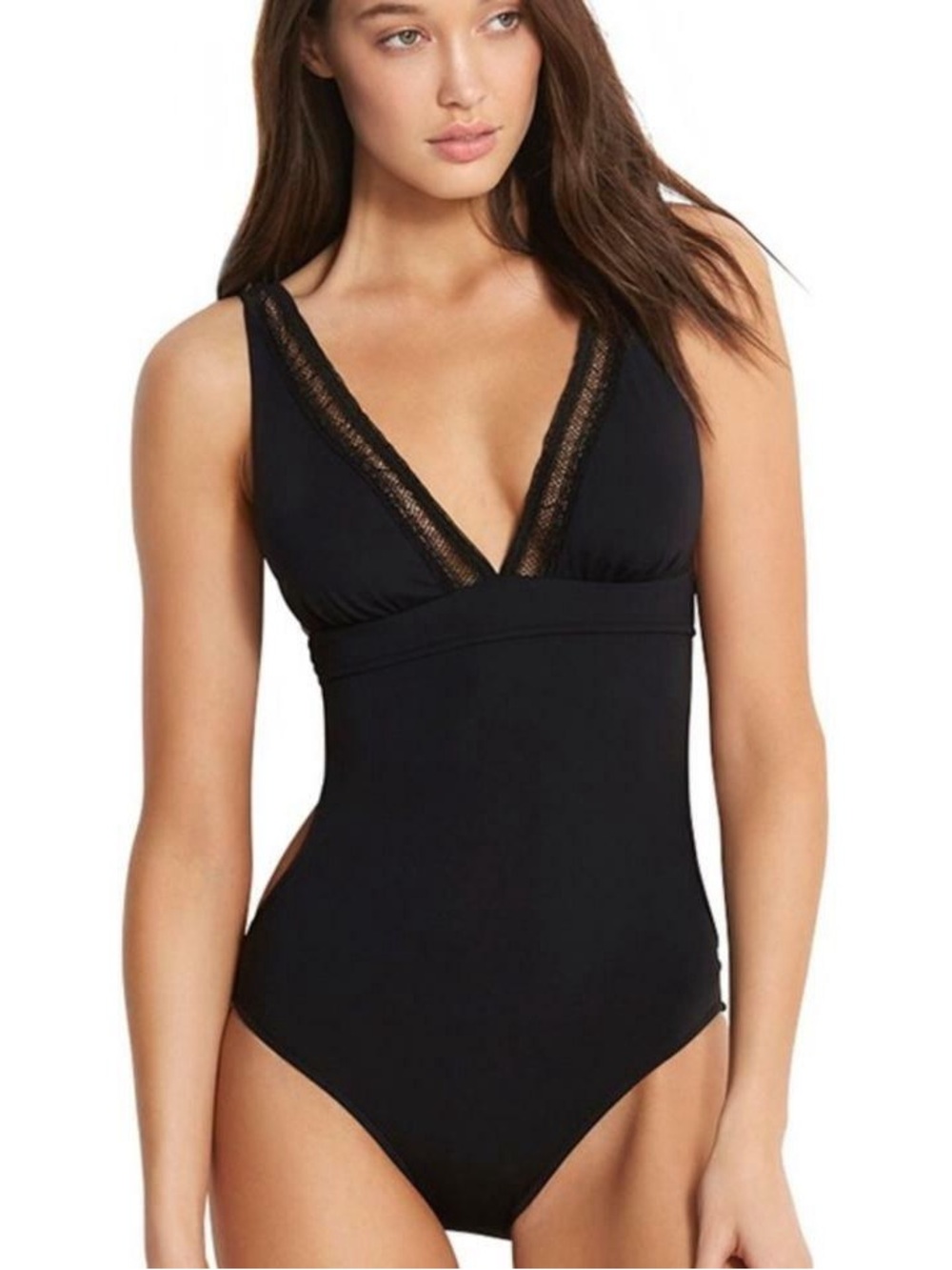 Seafolly Black Lace-Trim One-Piece Swimsuit - Women Swim US Size 10